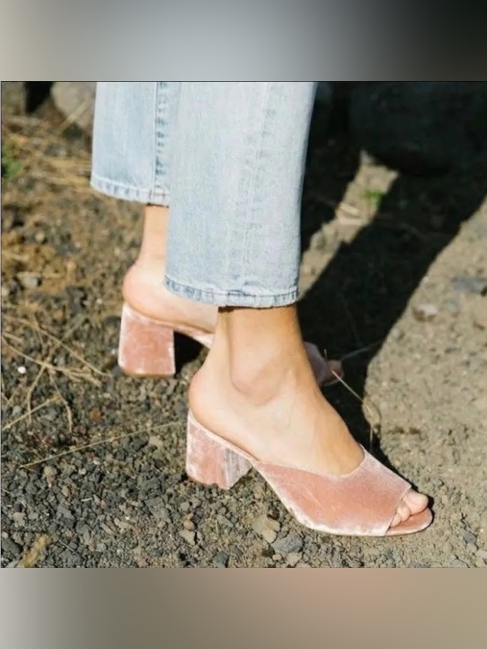 Madewell Pink Velvet Beatriz Block Heel Peep Toe Mules Shoes